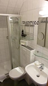 Bad Eilsen兰德豪斯拉曼酒店的浴室配有卫生间、盥洗盆和淋浴。