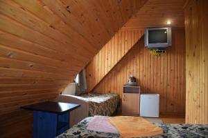 斯拉夫西克科洛德瑞兹弗山林小屋的客房设有两张床和一台墙上的电视。