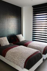 奥里韦拉海滩PENTHOUSE OASIS BEACH的一间卧室设有两张床和窗户。