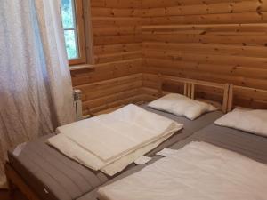 TohmajärviКоттедж в Финляндии (Тохмаярви)的小木屋内带两张床的房间
