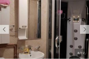 兹拉蒂博尔Apartman Stefan的浴室配有盥洗盆和带镜子的淋浴