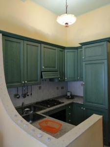 兰佩杜萨Mediterraneo Appartaments的厨房配有绿色橱柜和水槽