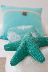 塞昆达Anchor Guesthouse的躺在床上的绿色海星
