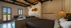阿克罗蒂里Misteli Suites的一间卧室设有一张床和一间客厅。