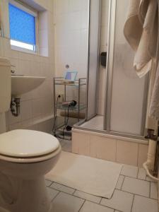 柏林公园绿洲公寓 的浴室配有卫生间、淋浴和盥洗盆。