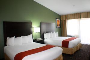 索拉纳海滩索洛纳海滩德尔马快捷假日&套房酒店的绿墙旅馆客房的两张床