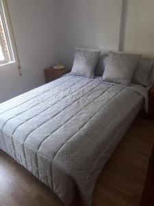 马德里Habitación JC的卧室内的一张大床,配有床罩和枕头