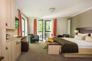 巴特索登-阿伦多夫Romantik Hotel Ahrenberg的配有一张床和一张书桌的酒店客房