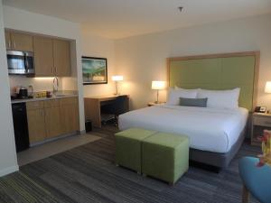 波士顿朗伍德疗养酒店的酒店客房设有一张大床和一个厨房。