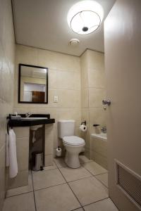 乌平通Desert Palace Hotel的一间带卫生间、水槽和镜子的浴室