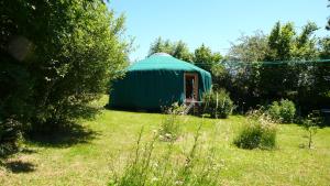 MoussagesLa Yourte的田野上的绿色帐篷,带庭院