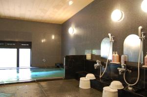长滨市长滨路特因特酒店的带淋浴的浴室和游泳池