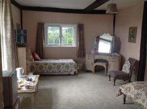 IdenBaron's Grange的一间卧室配有一张床、一台电视和一张桌子