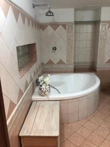 罗马Dulcis Home Montemario的带浴缸和木凳的浴室