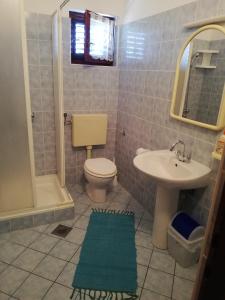 穆泰尔岛Apartman Dino的一间带卫生间、水槽和镜子的浴室