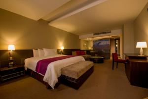 利马Arawi Miraflores Prime的酒店客房设有一张大床和一张沙发。