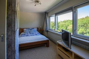 霍夫多普Bed and Breakfast Ineke en John的一间卧室设有一张床、一台电视和窗户。