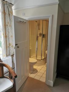 坎伯利Hatsue Guest House的带淋浴和卫生间的浴室