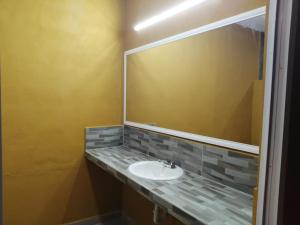 科苏梅尔Casa Hacienda San Gabriel的一间带水槽和大镜子的浴室