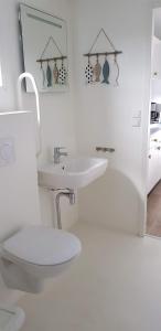 塞罗斯凯尔克De Zeeuwse Lûûkjes 1的白色的浴室设有卫生间和水槽。