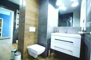 克拉科夫Dream LUX Apartments的浴室配有白色卫生间和盥洗盆。