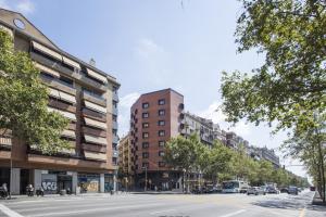 巴塞罗那Hotel Brick Barcelona的一条城市街道,有高高的建筑,有车的道路