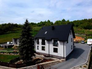 NiegowaJurajskie Manowce的黑色屋顶的白色房子