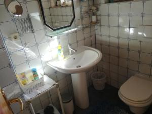 博登斯多夫兰德豪斯多拉公寓的一间带水槽、卫生间和镜子的浴室
