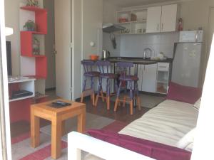 圣地亚哥Apartamentos Armando的带沙发的客厅和厨房