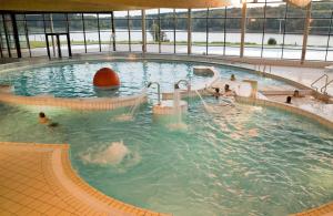 埃普索瓦日维洛利小屋节日夫人酒店的一座大型游泳池,里面的人都沉浸在水中