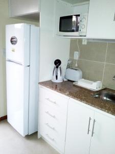 特玛斯德戴曼音达罗公寓式酒店的厨房配有白色冰箱和水槽