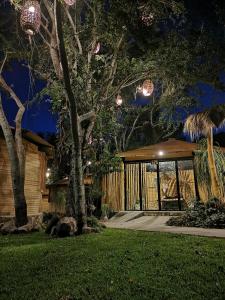 柔蔲科派克Villa Armonia Hotel & Spa的夜晚在院子里有树的房子