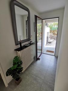 圣拉斐尔VILLA ESTEREL的走廊上设有镜子和盆栽