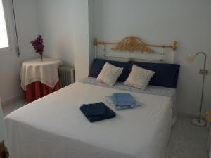 波尔托辛Apartamento Portosín的一间卧室配有一张床,上面有两条毛巾