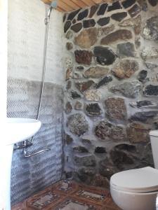 Tvebishi马克瓦姆旅馆的一间带石墙和卫生间的浴室