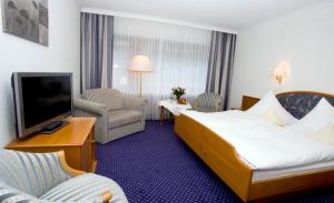 维林根弗里德里克厄拉布养生酒店的一间酒店客房,配有一张床和一台电视