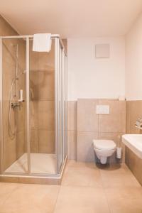 阿特尔高地区圣格奥尔根阿泰瑞甘鸿飞酒店的带淋浴、卫生间和盥洗盆的浴室