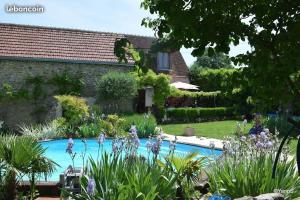 Monthou-sur-Cher威格涅斯谷酒店的房屋前带游泳池的花园