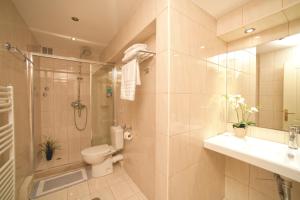 古维亚伊莎贝拉公寓式酒店的带淋浴、卫生间和盥洗盆的浴室