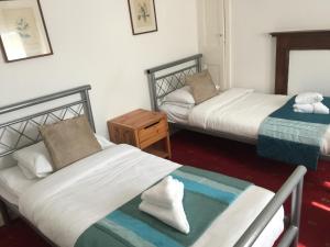 布莱顿霍夫Sandpiper Guest House的一间客房配有两张床,一个床头柜配有两张床