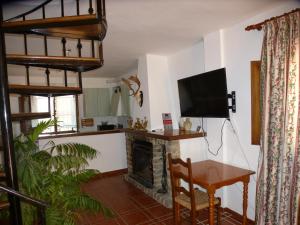 卡索拉La Luz de Cazorla的客厅设有壁炉和平面电视。