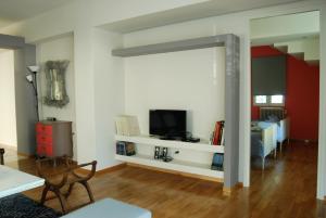 雅典经济实惠豪华花园公寓 的客厅的墙上配有电视