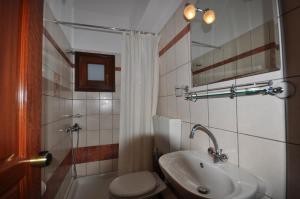 扎戈拉Guesthouse Papagiannopoulou的一间带水槽、卫生间和淋浴的浴室
