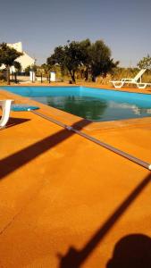 雷根古什-迪蒙萨拉什Reguengos Hotel的站在游泳池旁的人的影子