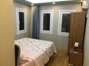 亚洛瓦PASHA APART~BOUTİQUE HOTEL/YALOVA的一间小卧室,配有床和2个窗户
