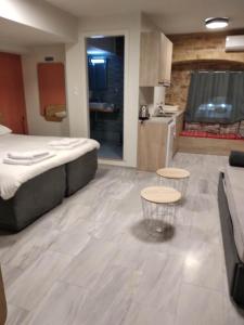 希俄斯Chios City Inn的酒店客房带一张床和一个厨房