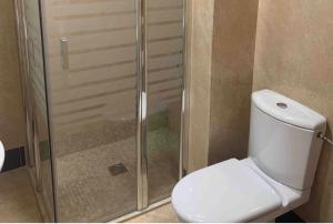 阿尔科斯-德拉弗龙特拉Apartamento Felisa的一间带卫生间和玻璃淋浴间的浴室