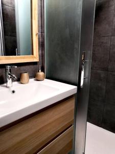 大博尔南Bel appartement avec vue exceptionnelle的一间带水槽和镜子的浴室