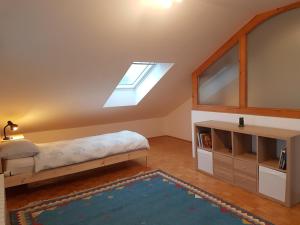 斯洛文尼亚科尼采Apartment Venko的一间卧室配有一张床和天窗