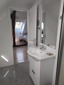 卢布尔雅那卡特卡酒店的白色的浴室设有水槽和镜子